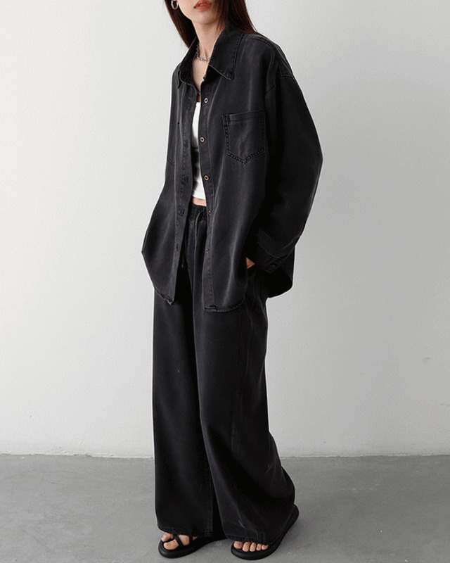 [Set-up]Denim shirt x wide denim pants　TH3581