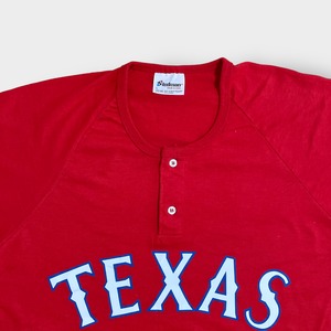 【STEDMAN】90s USA製 ベースボールシャツ Tシャツ MLB メジャーリーグ テキサス・レンジャーズ アーチロゴ Texas Rangers ラグランスリーブ L ヘンリーネック シングルステッチ ヴィンテージ US古着