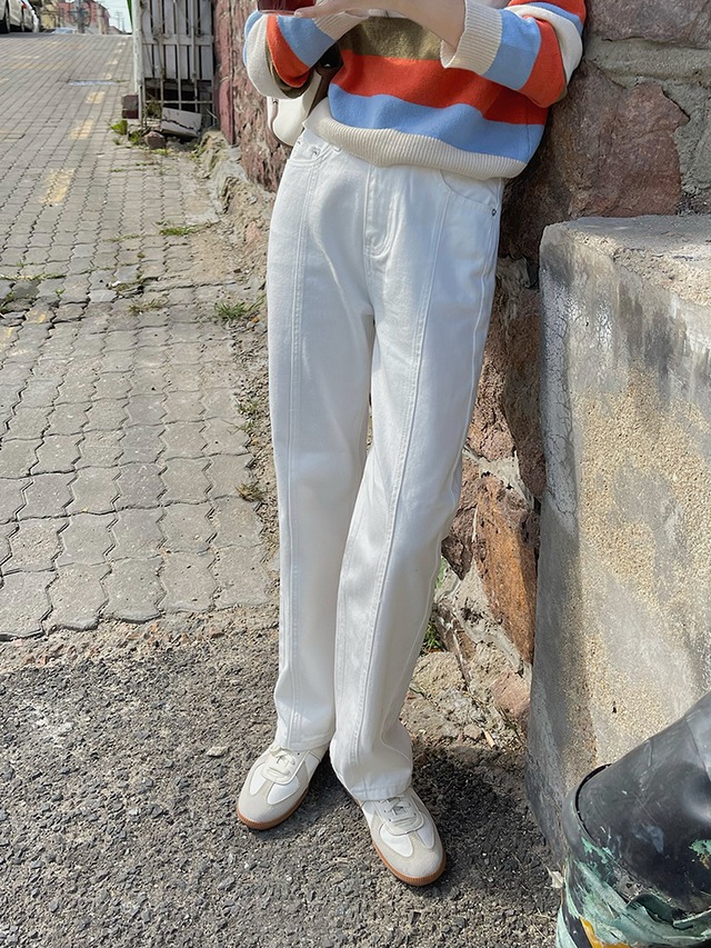 ホワイトジーンズ オータムハイウェスト薄手 秋物 ステッチ ビッグFスモールZ韓国76057254389