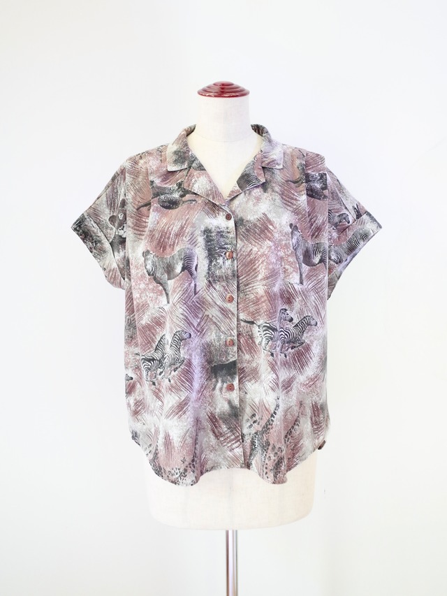 80s Animal pattern french sleeve shirt