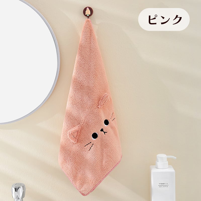 猫耳 猫柄 フェイスタオル 掛けても置いても可愛い ふわふわ もふもふ