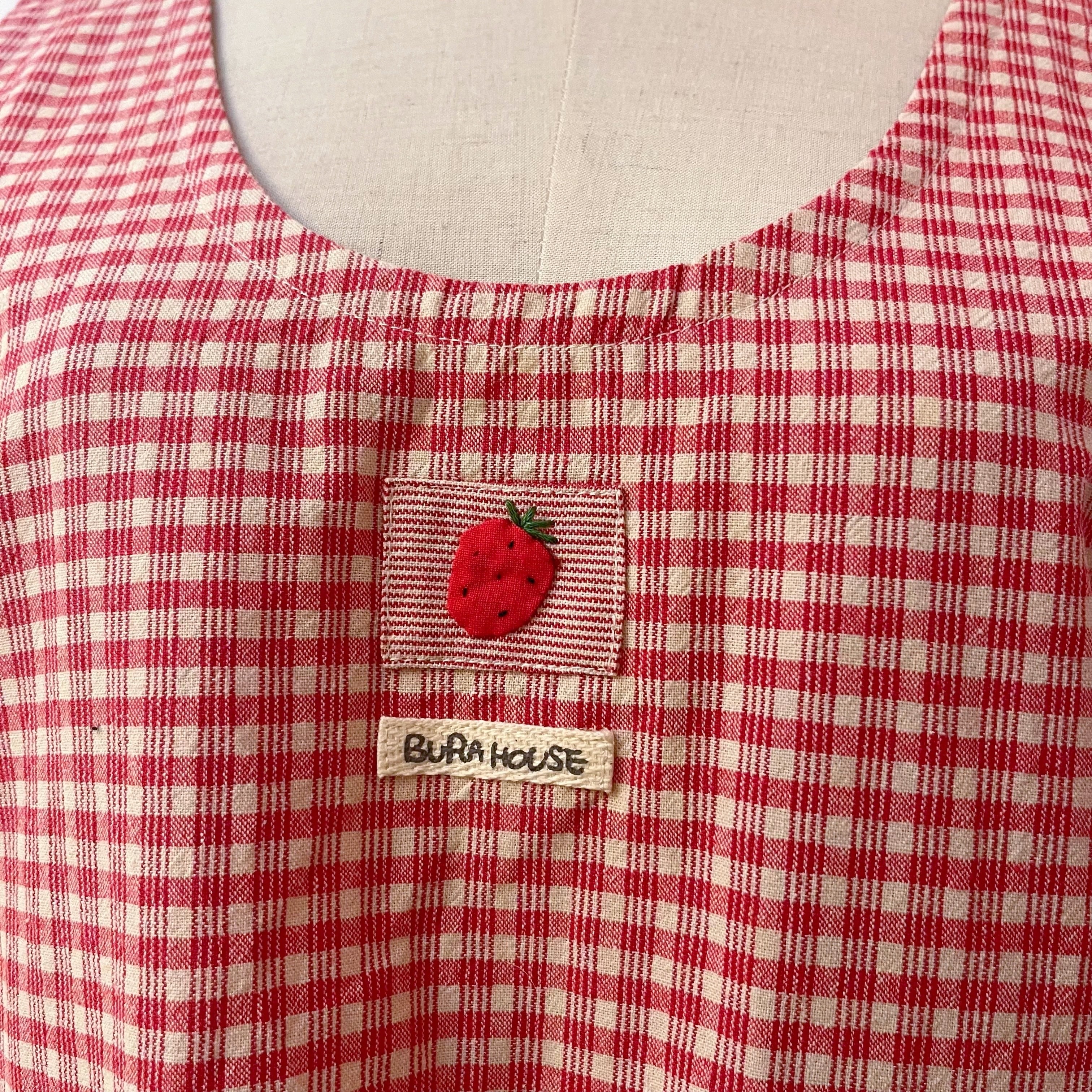 strawberry gingham check apron