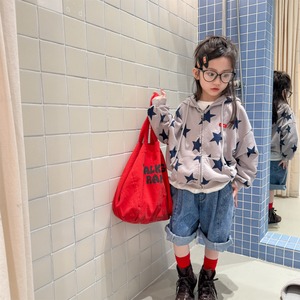 スター柄ジップパーカー（ライトグレー／チャコール）ADBB 2026春｜80-130cm｜アウター｜フーディー｜星柄 ［取寄］