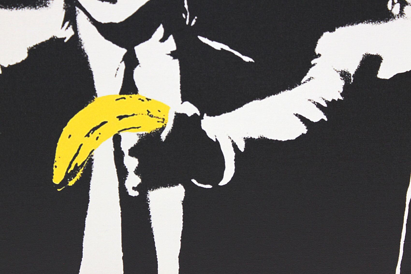 バンクシー「パルプ フィクション/Pulp Fiction Bananas」展示用フック付きキャンバスジークレ