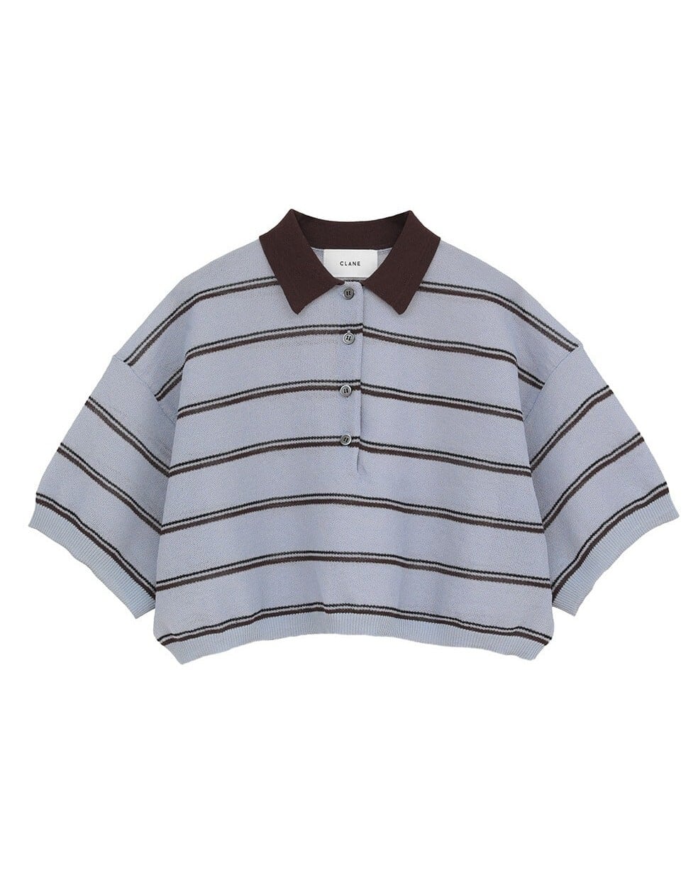 CLANE(クラネ) SPONGY SHEER POLO KNIT TOPS BLUE | サウスオレンジ