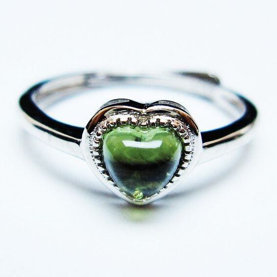 モルダバイト リング モルダウ石 指輪 ハート フリーサイズ 12号 一点物 メール便可 [M便 1/20] 199-562