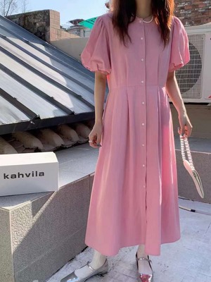 バルーンスリーブ ボタンワンピース　AJ22262-8927