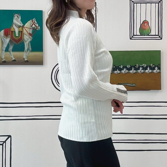 ラメラインハイネックリブニット