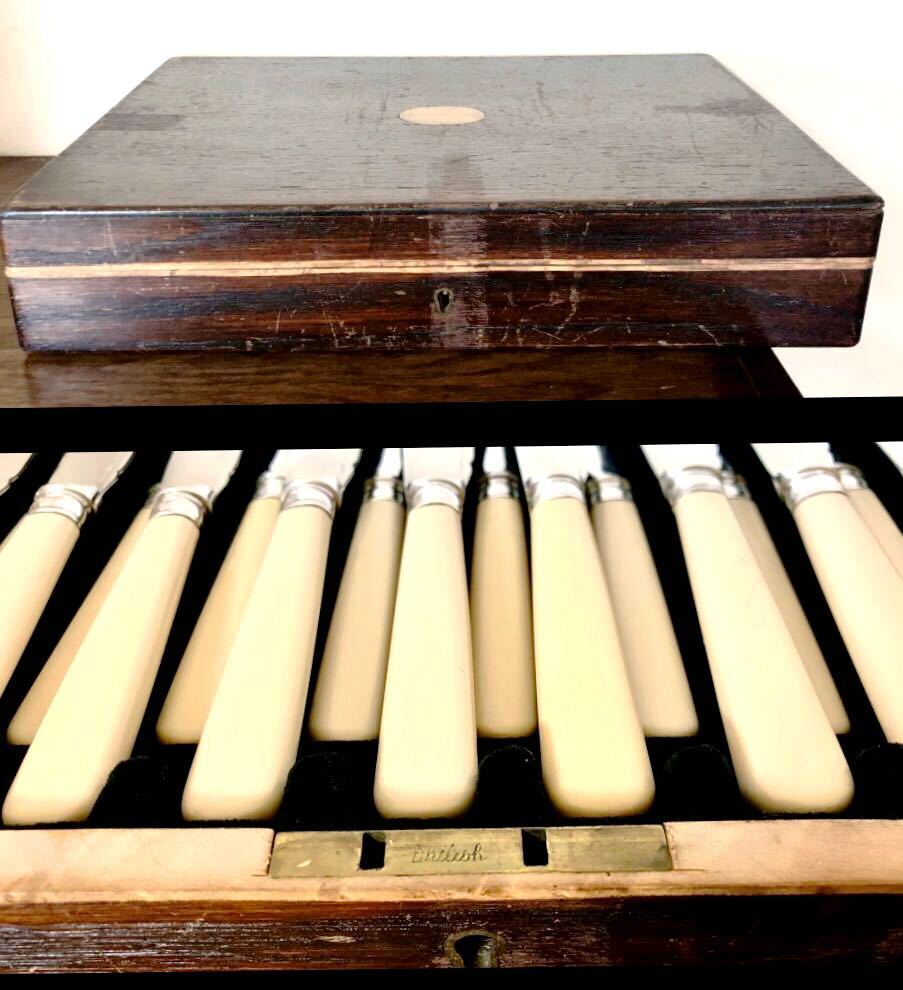 英国アンティーク シルバーp アイボリー フォーク&ナイフ カトラリー