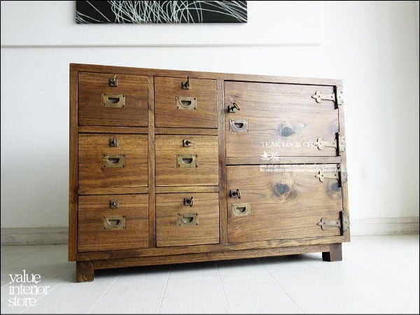 チーク総無垢 真鍮鍵箪笥ME 収納家具 鍵付き タンス 道具箱 ロック