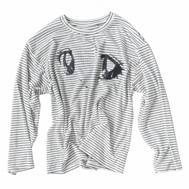 [takeabreak] Sparkling Cartoon Eye Striped Top