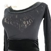 社交ダンス 衣装 チャコット Chacott ワンピース ドレス パーティドレス ノーソーイング 黒 ベロア 無地 ベルト ベロア 編み上げ 上品 綺麗 レッスン 練習 ブラック系 大人 レディース エレガント フォーマル おしゃれ 社交ダンス衣装 ダンスパフォーマンス ラグジュアリー 長袖