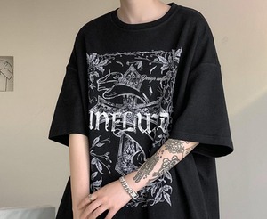 【韓国ファッション】半袖 プリント Tシャツ レトロ オーバーサイズ