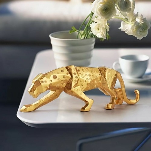 ヒョウ像 豹の置物 モダン 抽象 樹脂 動物彫刻 ホームインテリア