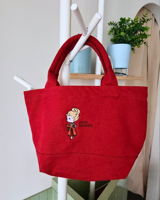 【11/30まで】Moment刺繍_ヴィンテージ風トートバッグ（ワインレッド）