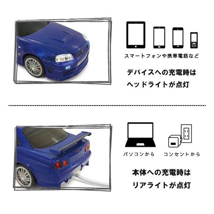 スカイライン GT-R モバイルバッテリー 充電器 (BNR34) ワイルド