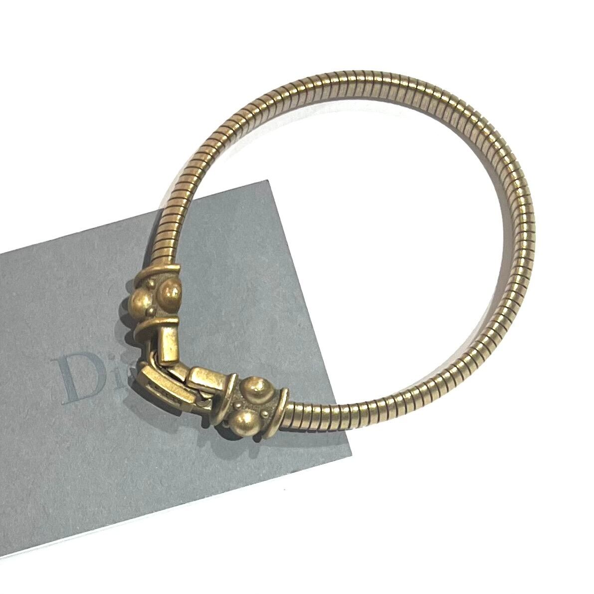 【希少】Dior ベージュ レザーバングル Christian Dior 】【DIOR】2481美しいCDロゴスネークチェーン バングル
