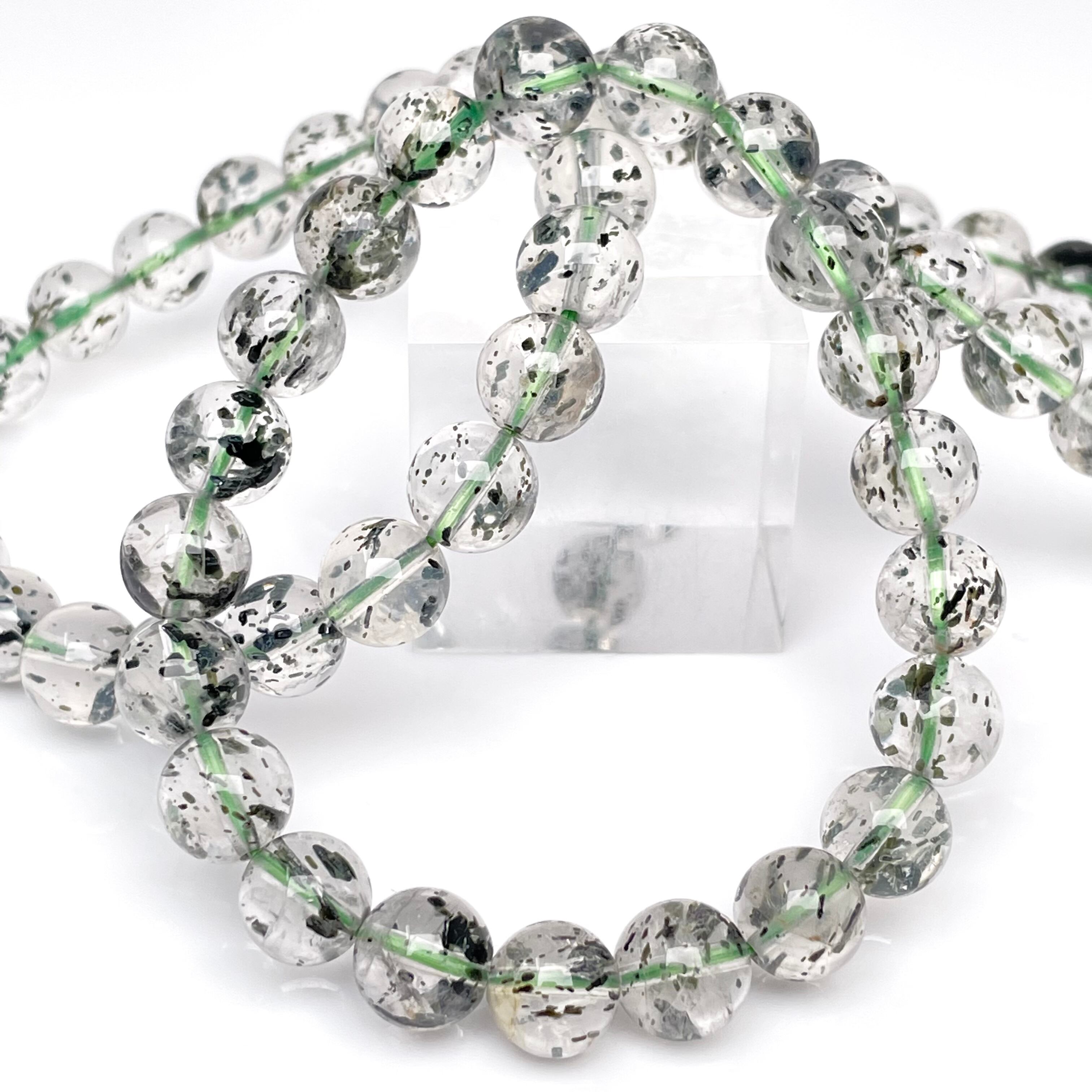 極上品】グリーンエピドートインクォーツ AAAAA 9〜9.5mm 16cm ［A1084 