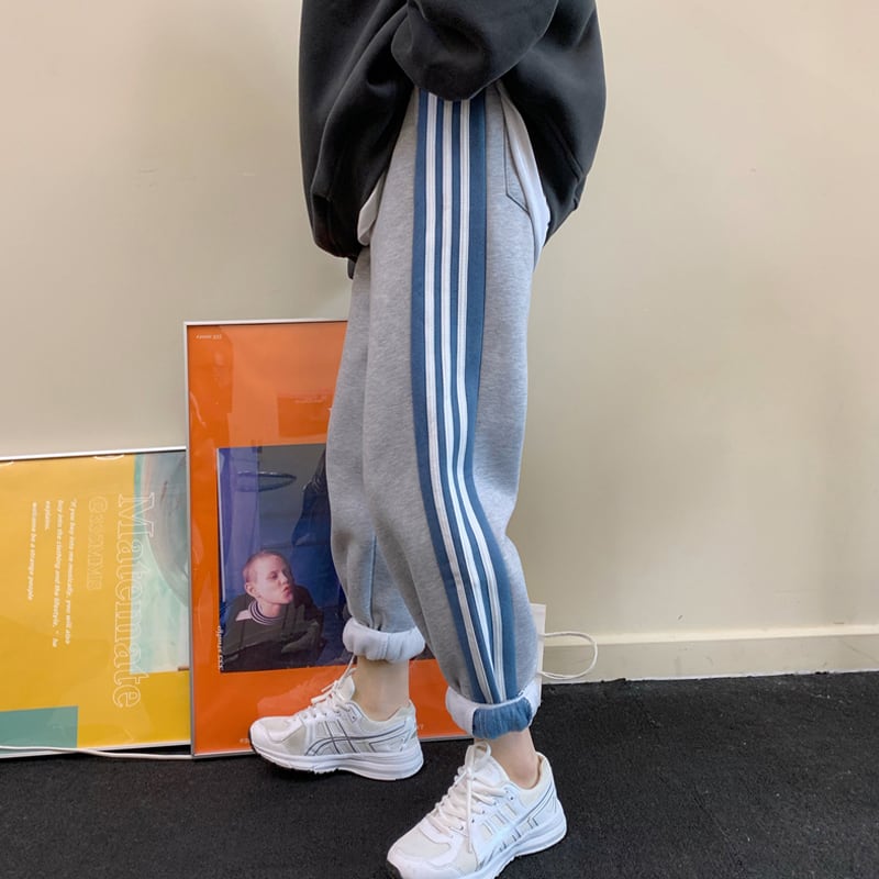 グレーパンツ スプリングスタイルストライプハイウェストウェストカジュアルレディースルーズ 春物 スーパーモール32746794464