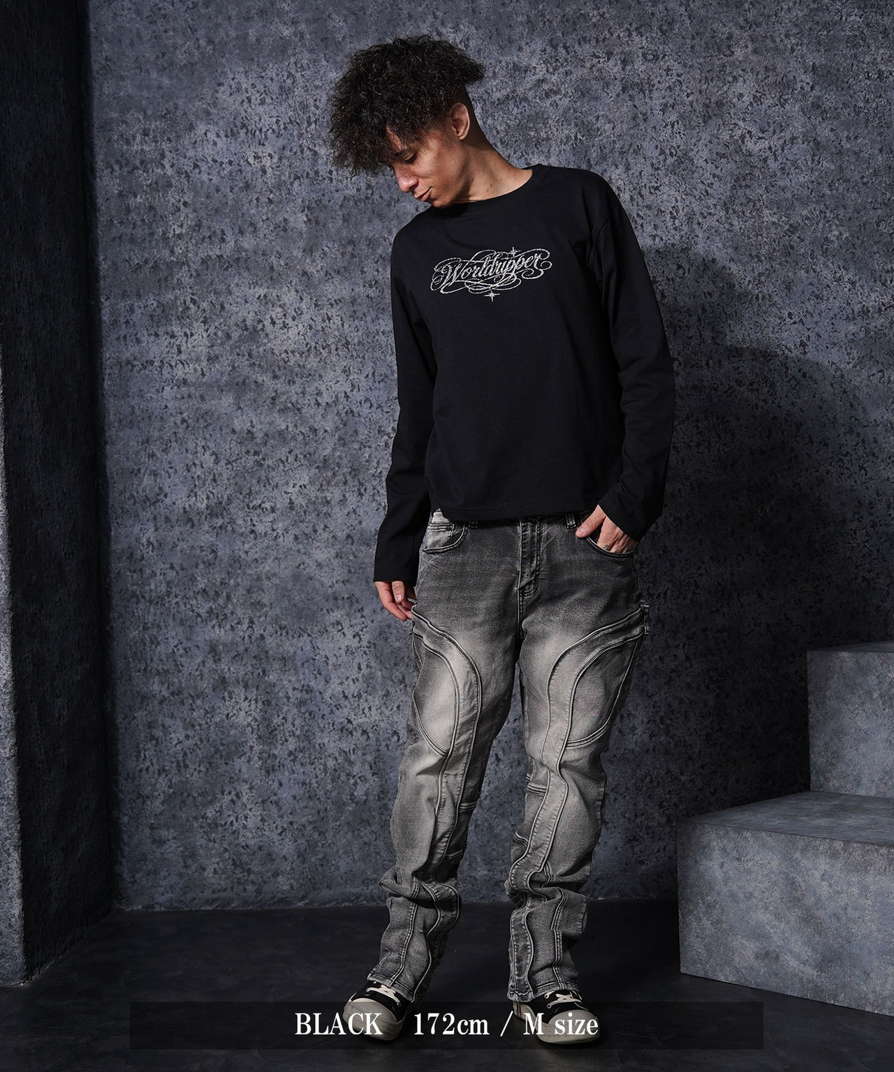 ◆ラメ加工 レタリングロゴ L/S Tee◆rp-26102