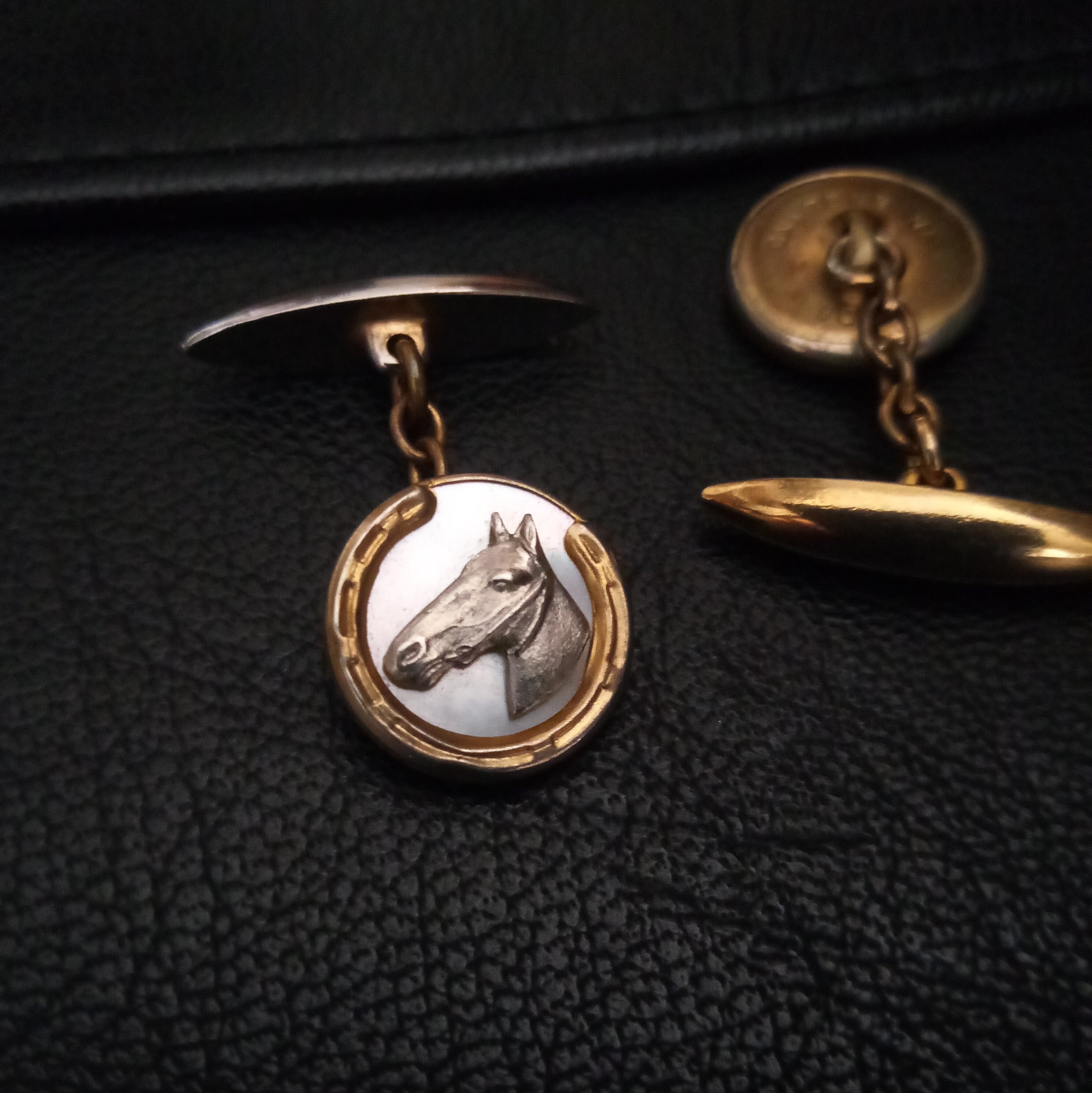 English Horse Head Cufflinks MOP