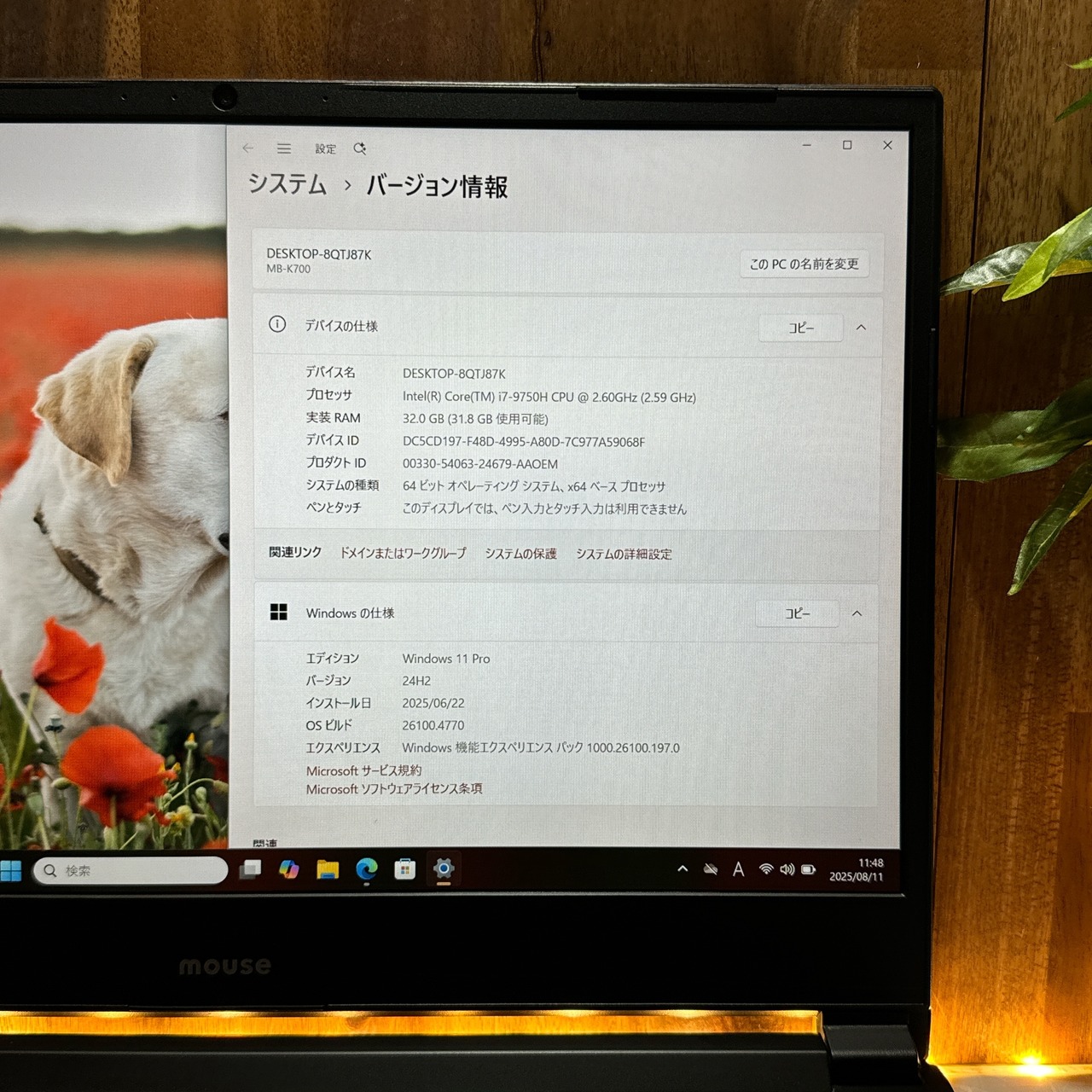 『準美品 NVIDIAグラボ搭載』Mouse Core i7第9世代 メモリ32GB SSD256GB ノートパソコン