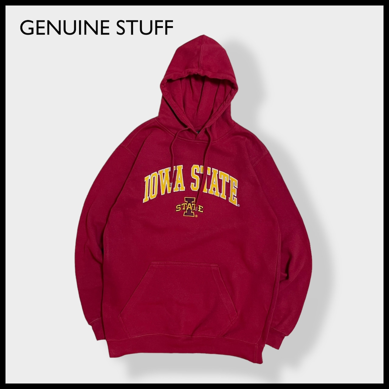 【GENUINE STUFF】カレッジ IOWA STATE アイオワ州立大学 刺繍ロゴ アーチロゴ パーカー スウェット フーディー hoodie M バーガンディ us古着