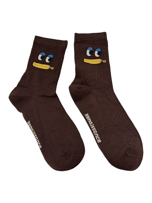 【solmu】お口チャック 薄手socks（濃いブラウン）
