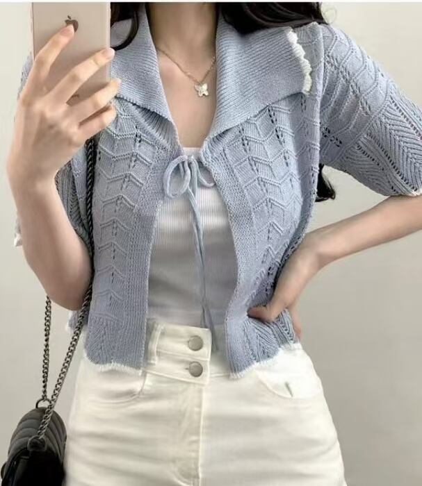 バイカラー5部袖カーディガン　AJ1079-7041