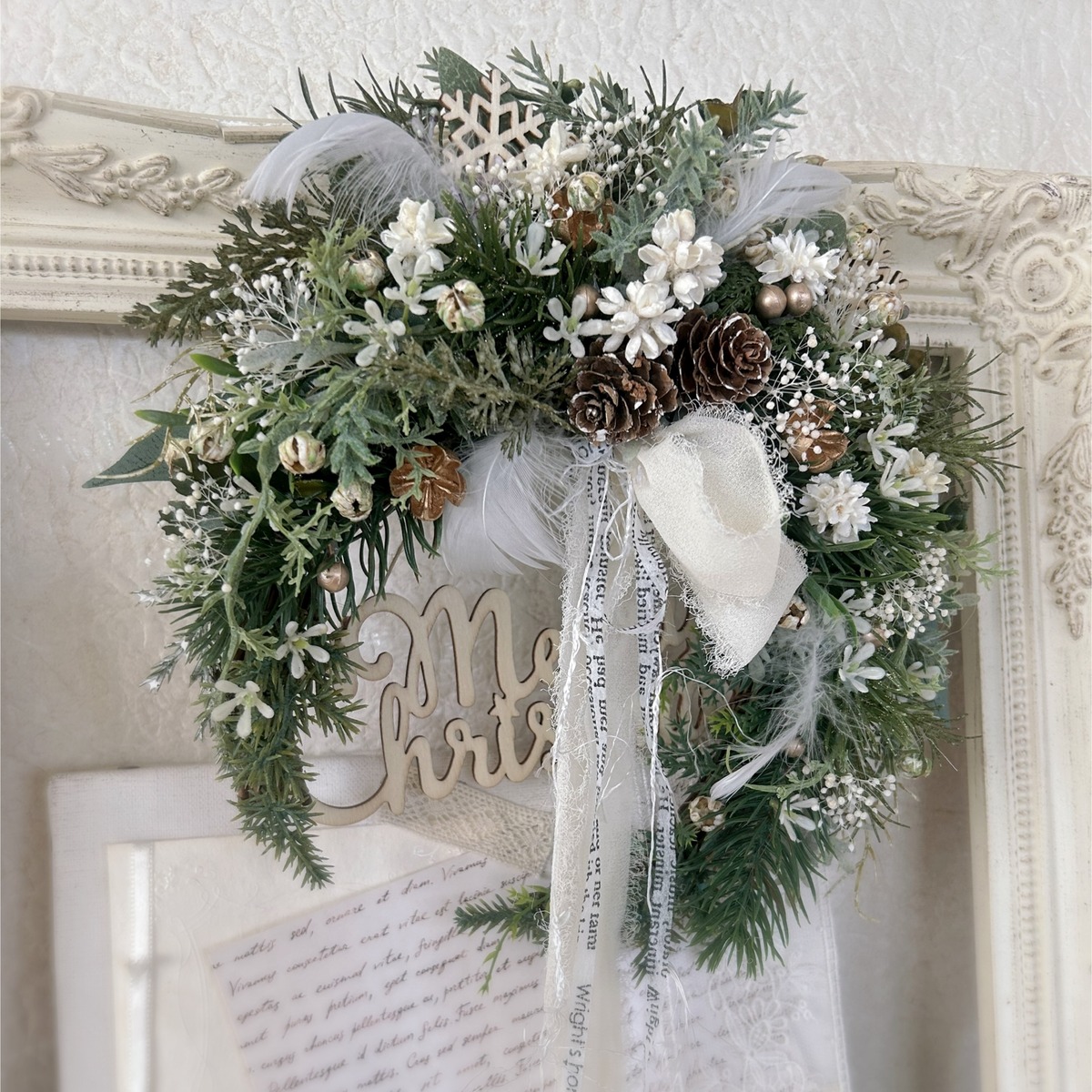 グリーンクリスマスクレセントリース/クリスマス/クリスマスリース 