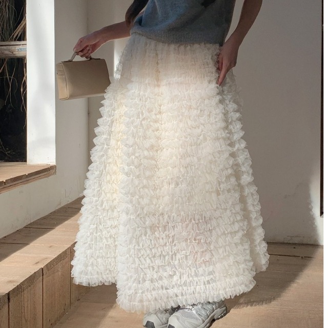 Tulle Frill Long  Skirt W00078