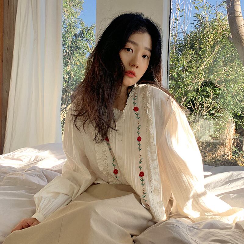 シャツ ジャケット スプリングオータムルーズトップス ロング ホワイト 春物 秋物 試着室71197598298