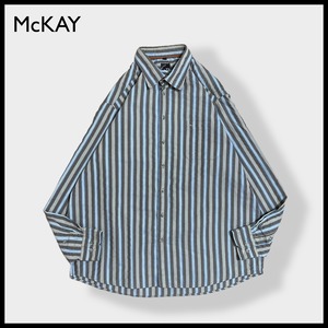 【McKAY】マルチストライプ マルチカラー 柄シャツ 長袖 ワンポイント 刺繍ロゴ シワ加工 XXL ビッグサイズ US古着