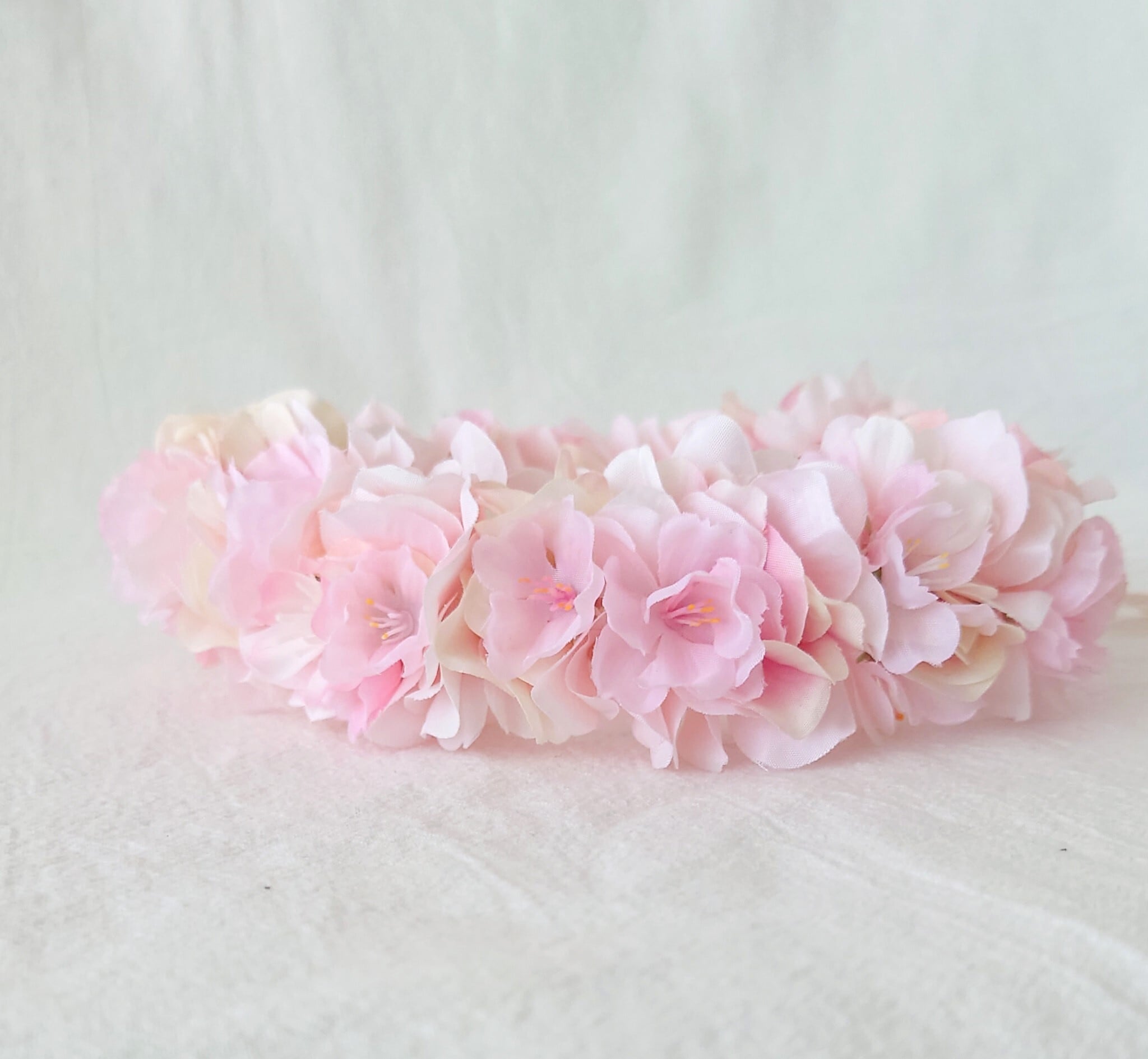 ふわふわん 花かんむり♡ベビー花かんむり サイズ調整可能 ♪ やわらか花かんむり/ベビーピンク～桜