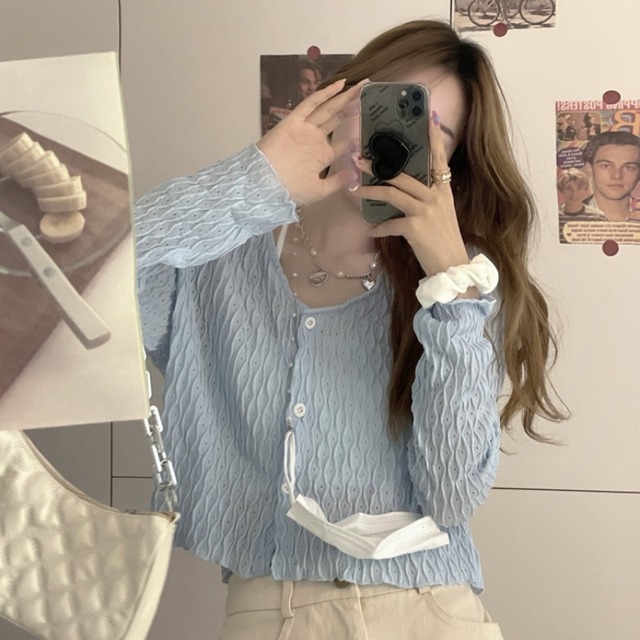 ショートカーディガンジャケット スリム薄手ブラウス レディース ハンチェンe23805604754