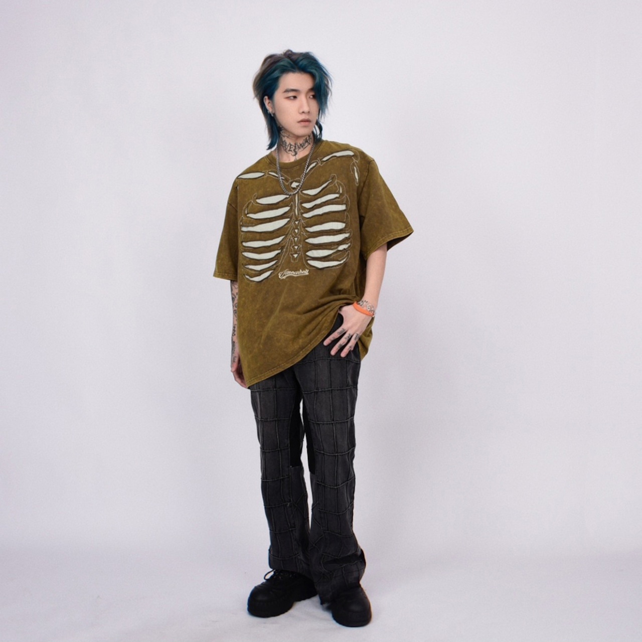 VINTAGE ストリート ロゴ刺繍骨 Tシャツ T1802