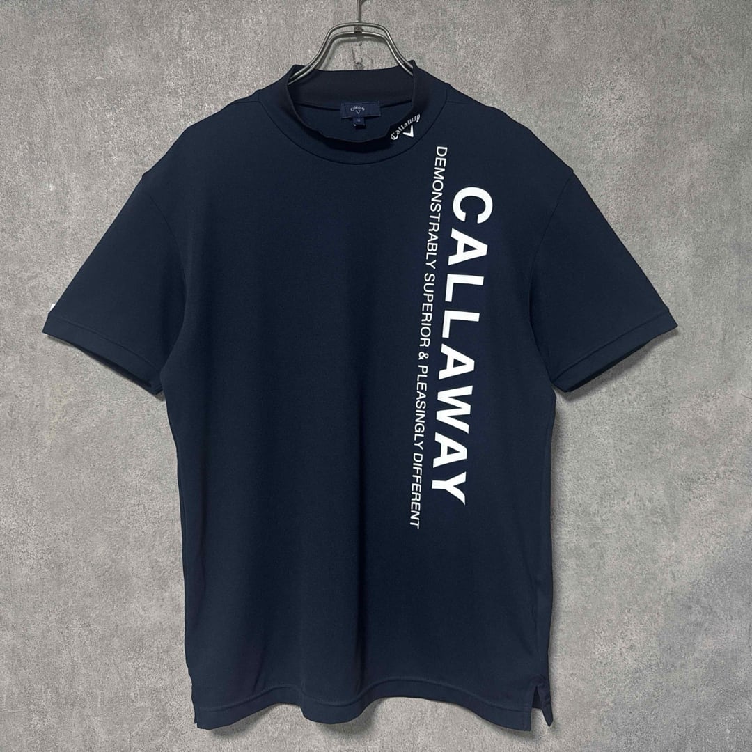 Callaway キャロウェイ 半袖モックネックシャツ ビッグ ロゴ ネイビー メンズ】Callaway キャロウェイ 半袖モックネックシャツ ビッグ ロゴ