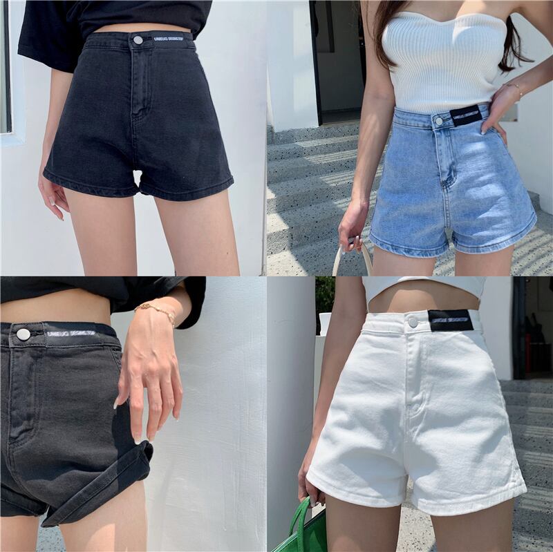 ジーンズ ウェストショーツ サマーパンツ 薄手ルーズワイドレッグ 夏物 ブルマー ワイドパンツ ブラックストロベリース42749390485