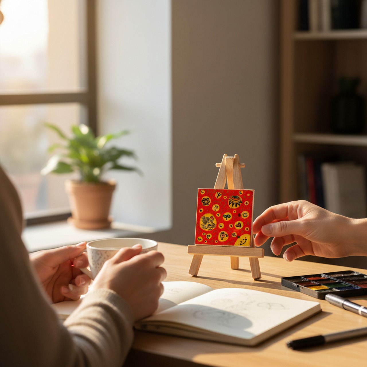 【pipi手書きミニキャンバス ミニイーゼル付き 水玉達のきもち】