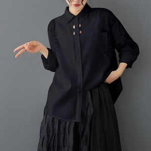 JACQUARD SLEEVES SOLID LONG SLEEVES SHIRT 2colors M-11867