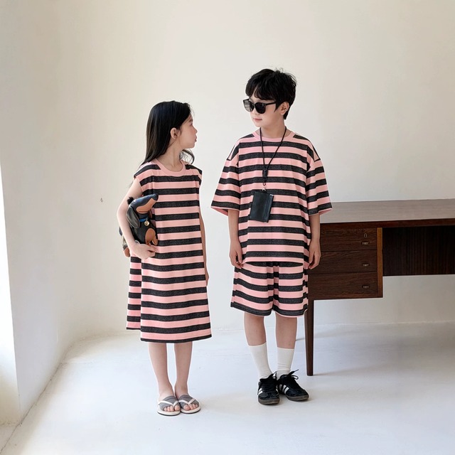 【兄妹服】ストロベリーチョコストライプセットアップ/ワンピース - 4
