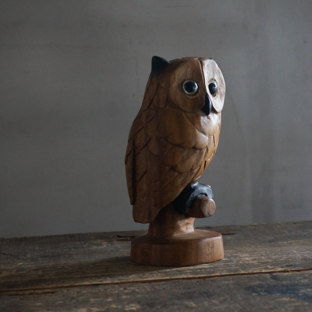 木製フクロウの置物 約33cm 古い木製フクロウの置物 | Konishi Koffee web shop