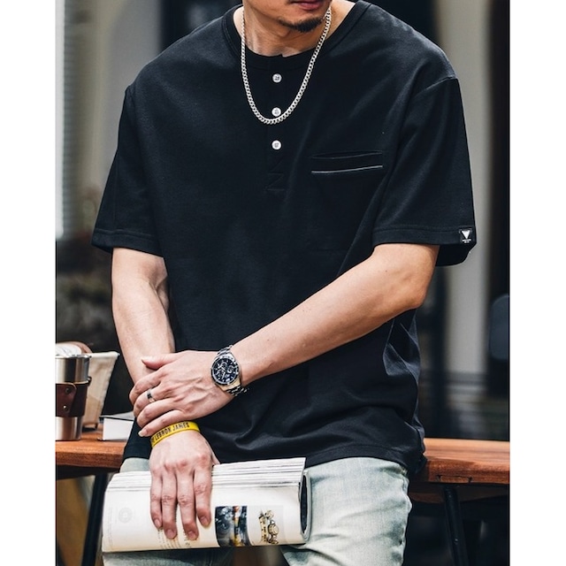 ヘンリーネックポケットTシャツ 10107