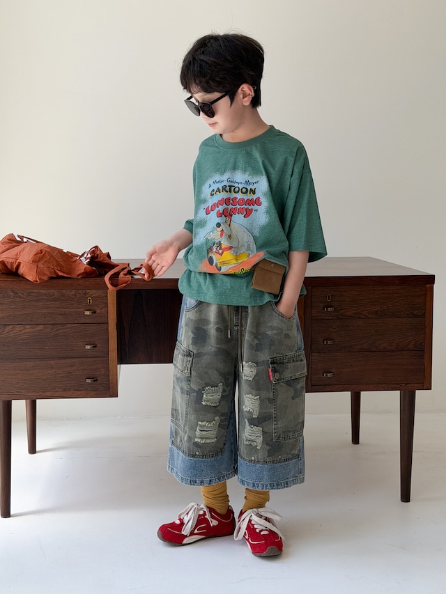 【KID】ミリタリー迷彩切り替えダメージデニムパンツ - 10