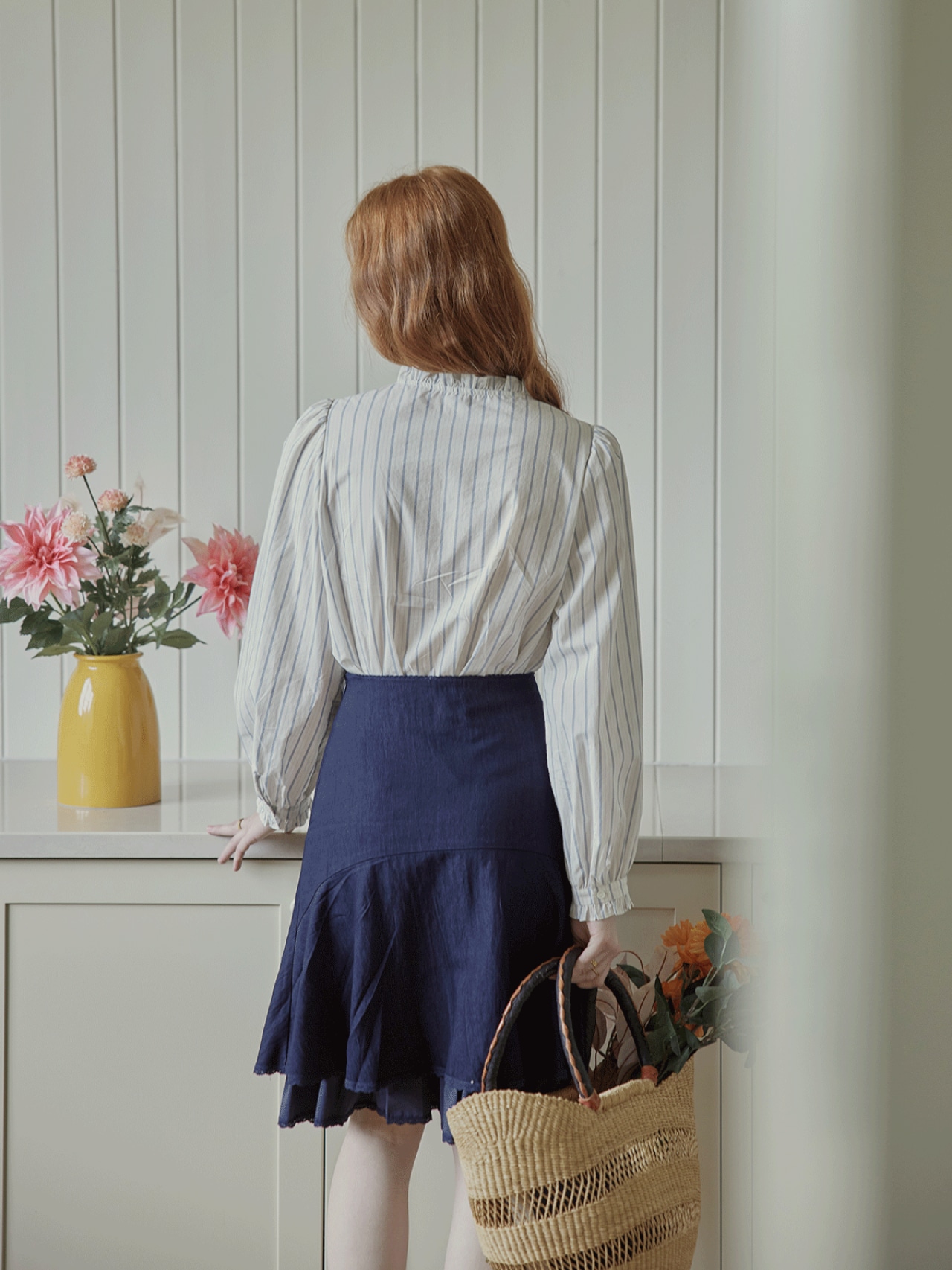 Poésie Bleue Embroidered Ruffle Blouse F0785