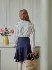 Poésie Bleue Embroidered Ruffle Blouse F0785