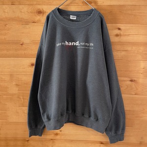 【GILDAN】メッセージ プリント スウェット トレーナー take my hand not my life L グレー US古着