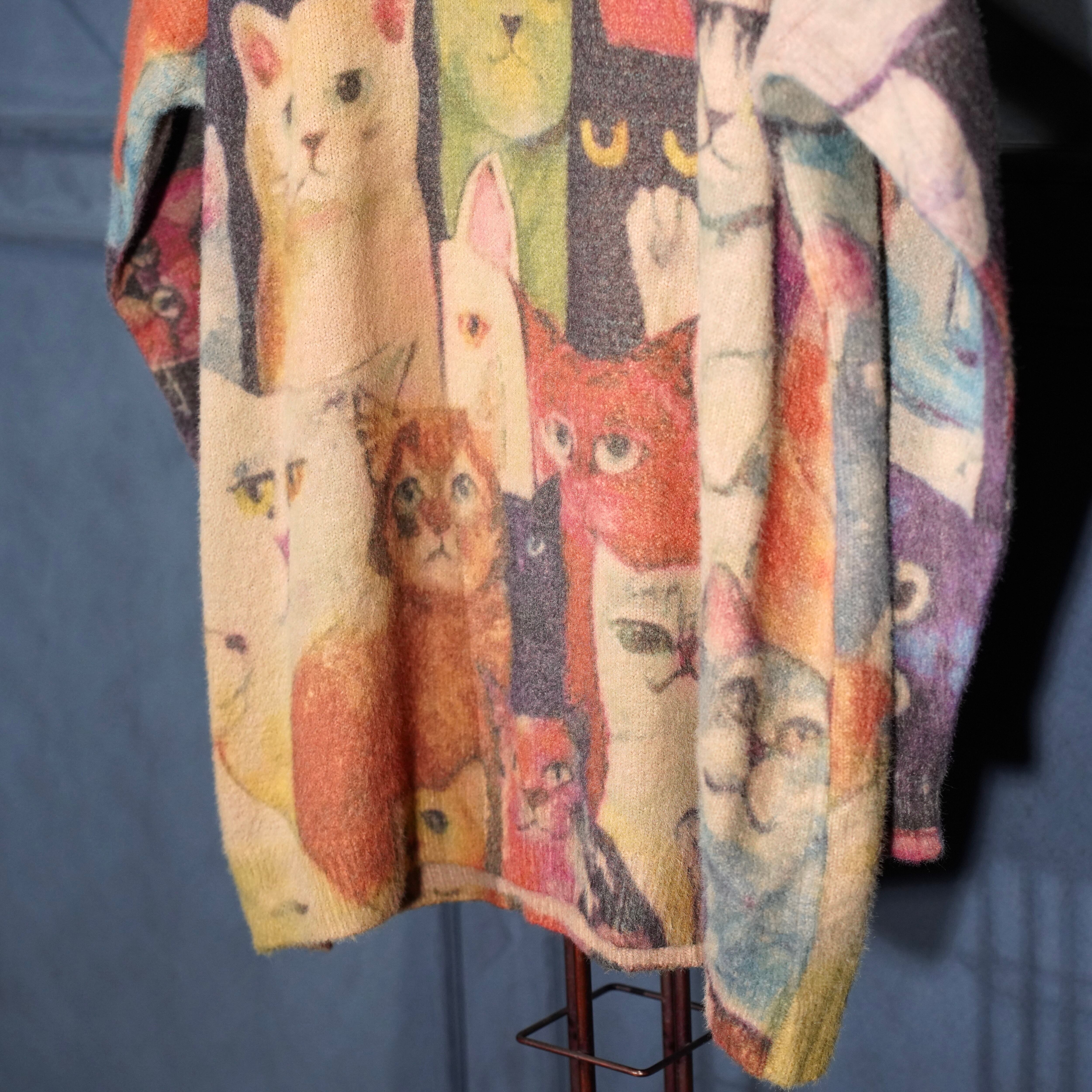 vintage ウルグアイ製 猫柄アートニット 民芸ラグ風 ヴィンテージ PUBLUX（パブリュクス）の「PUBLUX/パブリュクス ネコ柄ジャガード