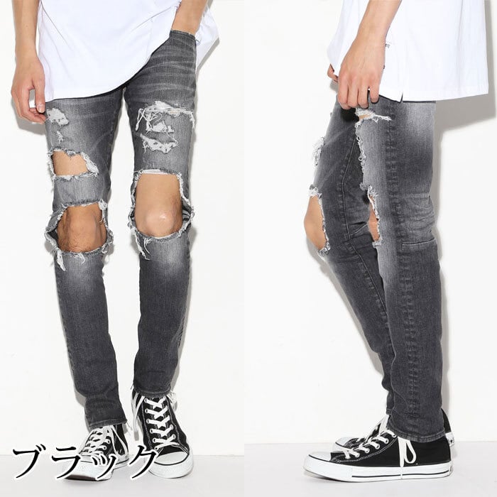 LEGENDA【レジェンダ】SIDE ZIP HARD CRASH スーパースキニーデニム デニムパンツ サイドジップ クラッシュ加工 50％OFF】LEGENDA【レジェンダ】SIDE ZIP HARD CRASH スーパースキニー