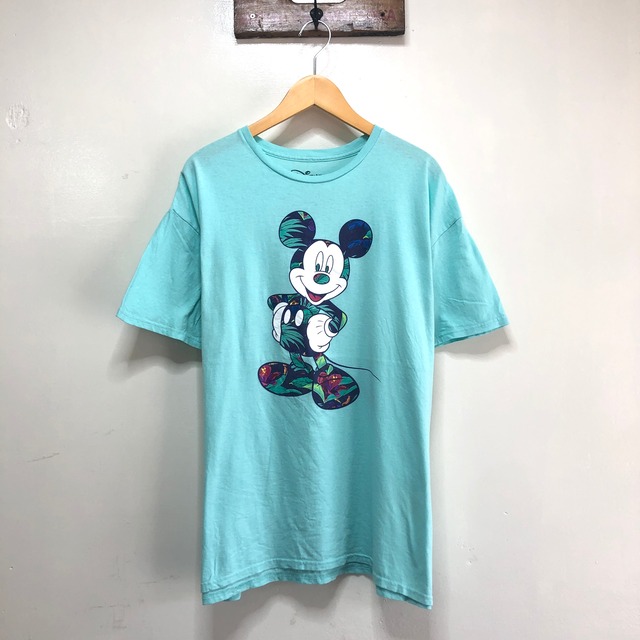 アメリカ古着 Disney ディズニーミッキーマウス ボタニカル柄 オーバーサイズ 半袖 Tシャツ キャラクターtシャツ 古着屋エバレット
